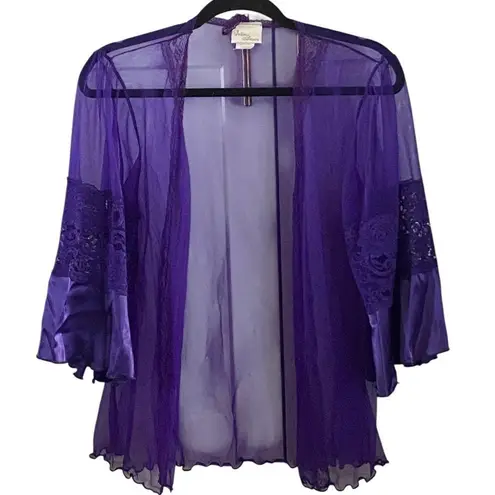 Vintage Sears Purple Sheer chiffon Lace Robe duster kimono cover up lingerie Size M
