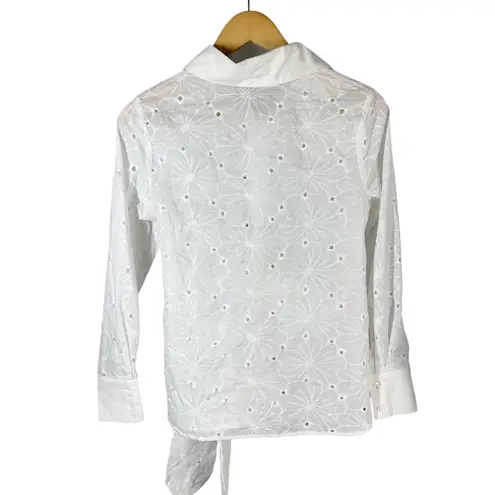 Gracia Bow Waist Long Sleeve Embroidered Full Button Top Size Small Minimalist
