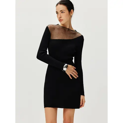 Commense Semi Sheer Panel Sweater Minimalist Chic Cozy Stretch Black Dress M Size M