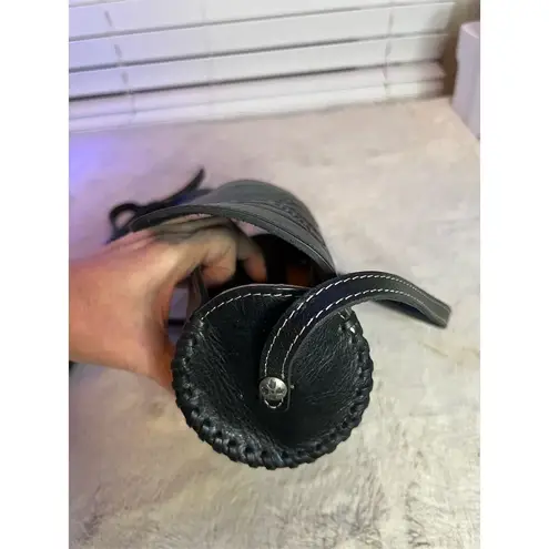 Patricia Nash Black Leather Mini Barrel Crossbody Bag