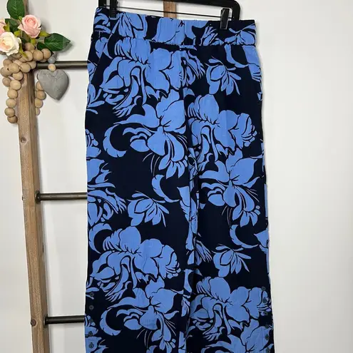 Soft Surroundings Soft Surroundings Blue Flowered Palazzo Wide Leg Pants Size Medium