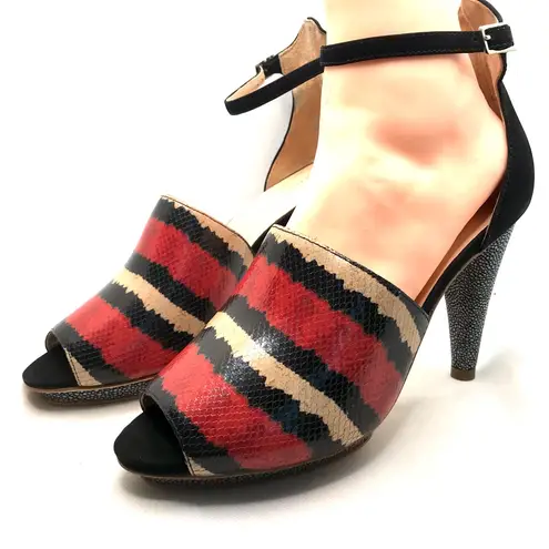 Loeffler Randall "ROSIE" RED, BLACK & CREAM LEATHER PLATFORM HEELS (9B)