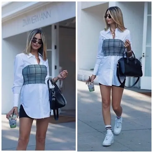 Sea New York Plaid Corset Button Down Shirt Gray Size XS