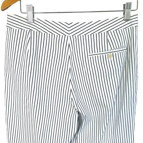 Ralph Lauren Lauren  White Blue Striped Straight Pants Stretch High Rise Womens 8