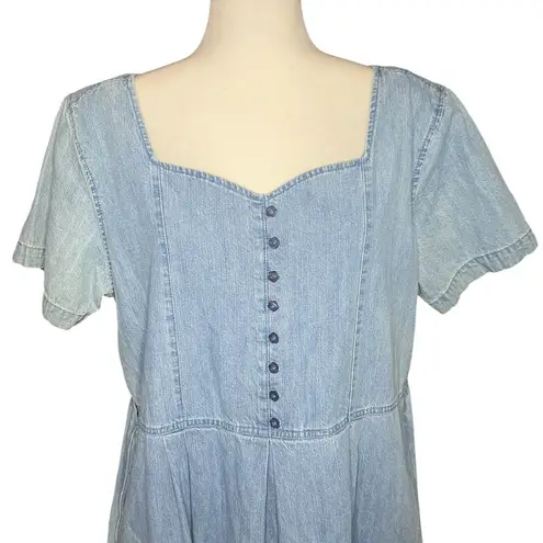 Erika Vintage Denim Maxi Dress 90's Flower Buttons XL