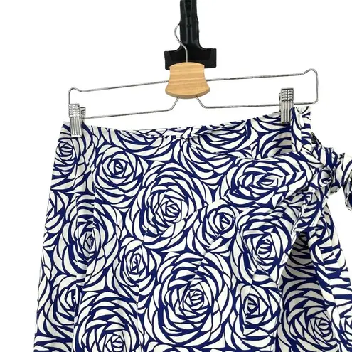 Boden Rose Printed Navy Blue White Sarong Side Tie Pencil Skirt Size US 6R
