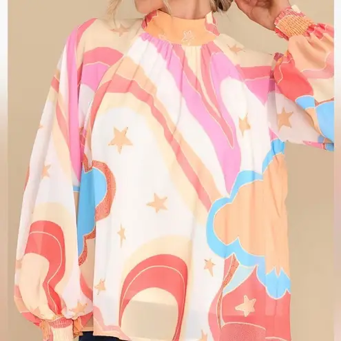 Multi Color Patterned Top Pink Size XL