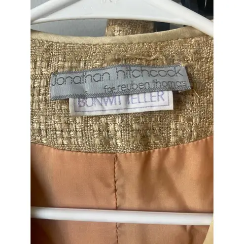 VTG Jonathan Hitchcock for Reuben Thomas Silk Tweed 2 Piece Skirt Suit Set Tan