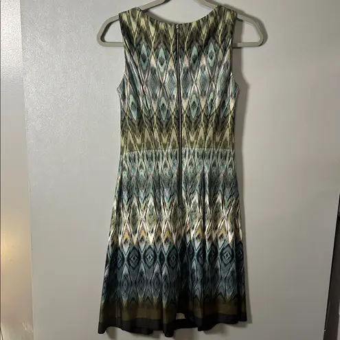 Gabby Skye Multicolor Ikat Print Sleeveless Fit & Flare Dress