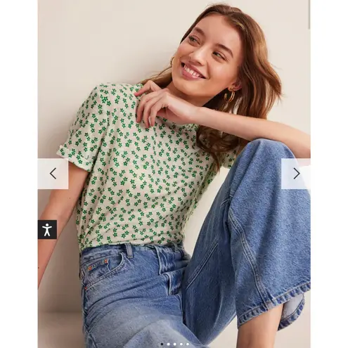 Boden 100% Linen Short Sleeve Boxy Crop Shirt Ivory Green Ditsy Floral Size 2