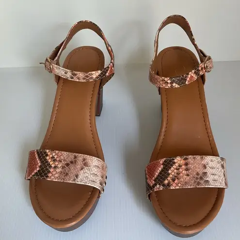 Celia Women's Platform Block Heels Brown Python Retro Sandals Animal Print 10