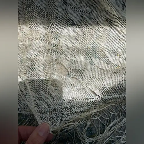 NOS vintage crochet boho large fringe shoulder shawl