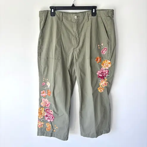 Driftwood Jeans Utility Boyfriend Crop Pant Portofino Green Floral Embroidered