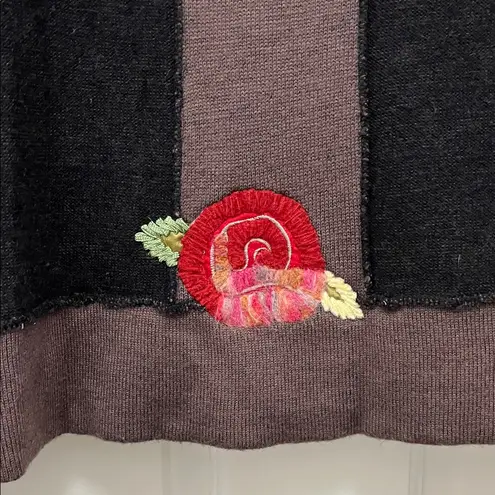 One Girl Who Black Floral Embroidered Full Front Zip Sweater