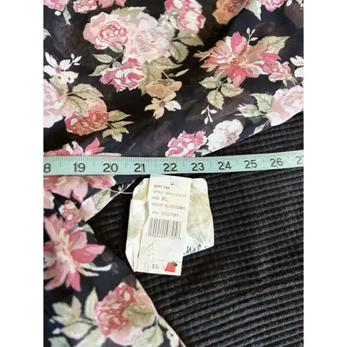 Crave fame Black/Pink Floral Chiffon 3/4 Ruffle Sleeve Blouse Size XL Elastic - Image 6