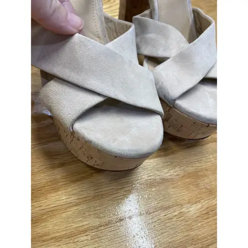 Veronica Beard Platform Heels Women's 9M Ivory Suede Criss Cross Preppy S56