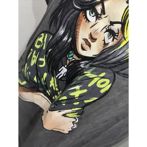 Billie Eilish Unisex Anime Graphic Crew Neck Casual Music Tee 100% Cotton Sz L