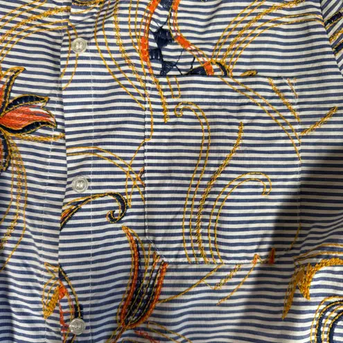 Peck & Peck Floral Embroidered Seersucker Button Down Top Blouse Large Cotton