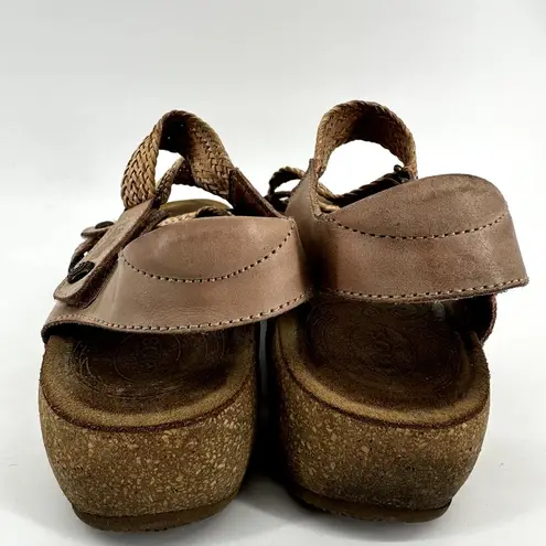 Taos Trulie Sandals Shoes Braided Strap Woven Cork Low Wedge Leather Tan Brown 7