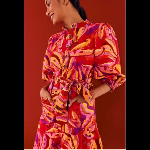 Farm Rio Banana Juice Balloon Sleeve Cotton Dress