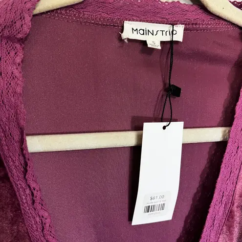 Mainstrip Velvet Kimono Jacket Small Pink Boho Lace Trim Open Front Tassel Tie