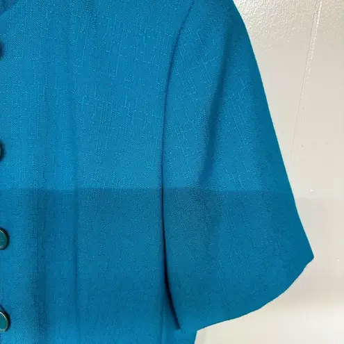Atrium Teal Light Tweed Short Sleeve Jacket & Skirt Suit Set Sz 10 Blue