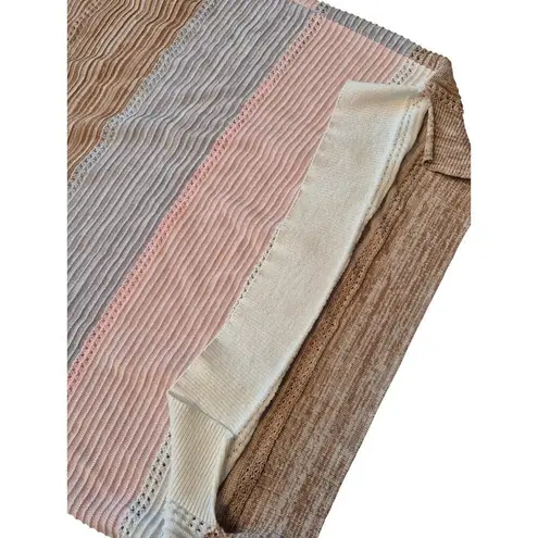 None Womens L Hoodie, lightweight Heathered Brown/White/Pink/Gray stripe