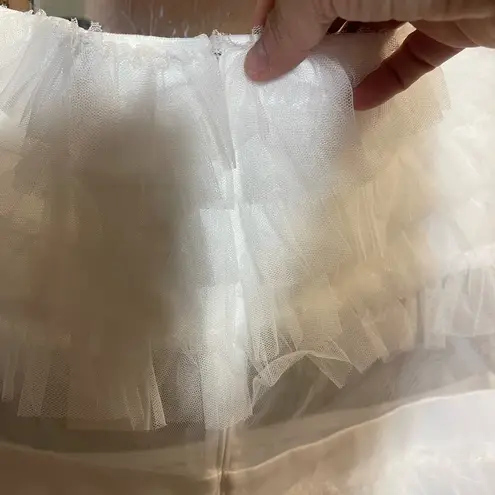 NWT Women’s Velvi Georgia Strapless White Layered Tulle Mini Dress ALine Bridal Size L