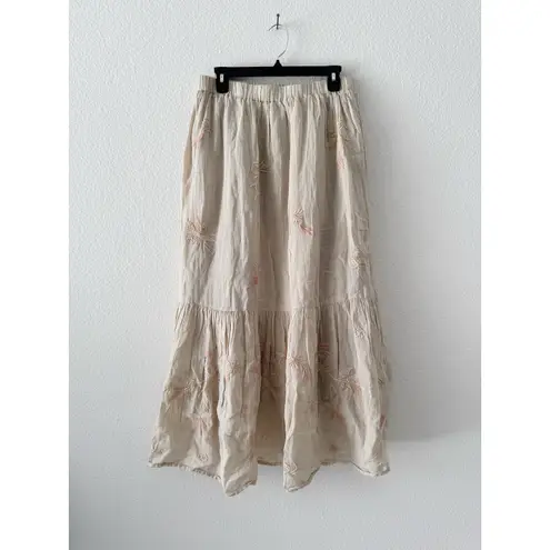 Johnny Was Workshop Joelle Embroidered Beige High-Low Maxi Skirt Size Small