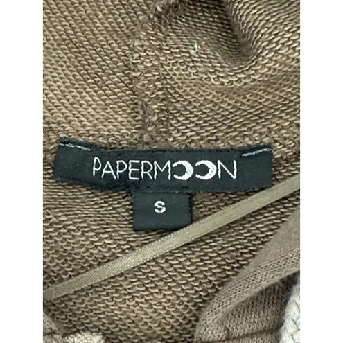 PaperMoon Womens Small Tiered Ruffled Zip Up Hooded Drawstring Top Brown Jacket