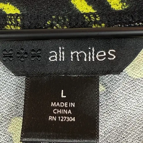 Ali Miles Tunic Top Women's L Black Yellow Graffiti Print Retro Relax Blouse Art Size L