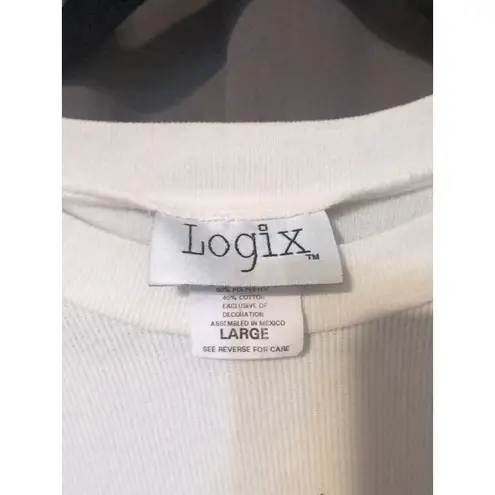 Logix Women's Large Sweater, Vintage Floral Embroidered Beaded Sweater, Flower White Size 12