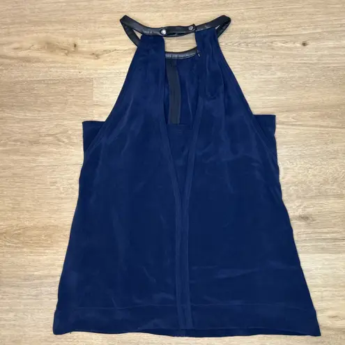 Yigal Azrouel Women’s 4 Top Silk Lambs Leather Navy Blue Open Back Halter