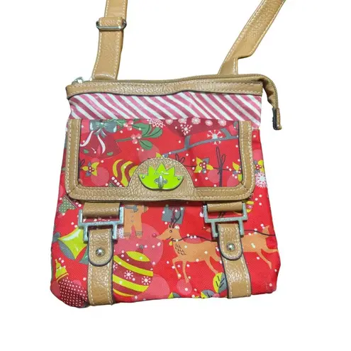 Lily bloom Red Christmas Crossbody Bag Adjustable Strap Reindeer READ