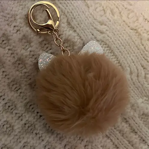 Tan Fluffy Owl Pom Keychain with Glitter Esrs