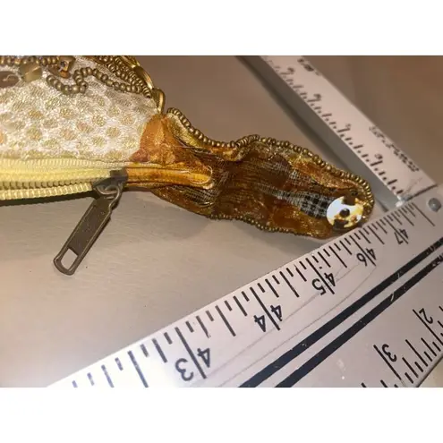 Potli Evening Clutch Vintage Gold & White Beaded With Intricate Accents