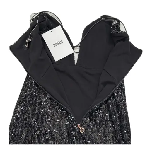 Nookie Revolve Supreme Black Sequin Strappy NYE Mini Dress Size M NEW