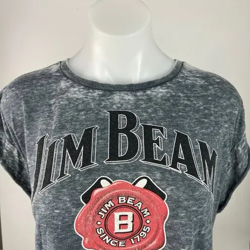 Jim Beam Gray Distressed Cap Sleeve Crew Neck Bourbon Whiskey T Shirt Size 18