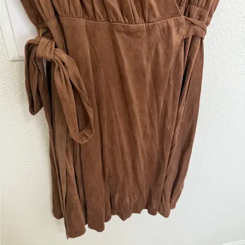 Miss Me  Faux-Suede Wrap Dress Flutter Sleeves Mocha Brown Size Medium M NEW