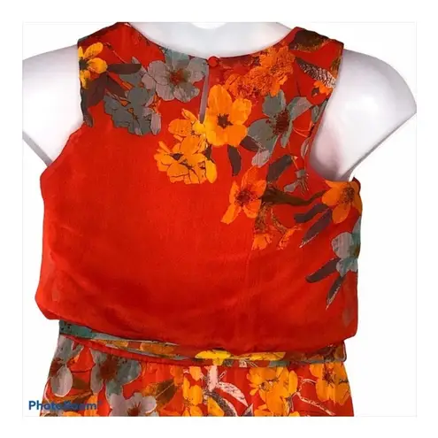 MSK Blouson Red Floral Belted Maxi Dress Size 8 Ankle Length Sleeveless