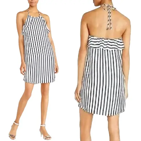 J.Crew  Dress Halter Striped Ruffle Mini Navy White Size XS NWT