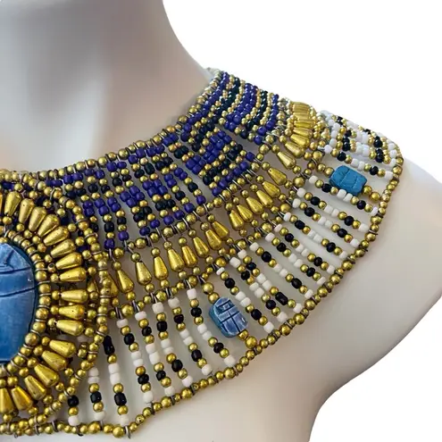 Ancient Egyptian Revival Beaded Scarab Collar
Necklace Handmade Statement Piece Gold