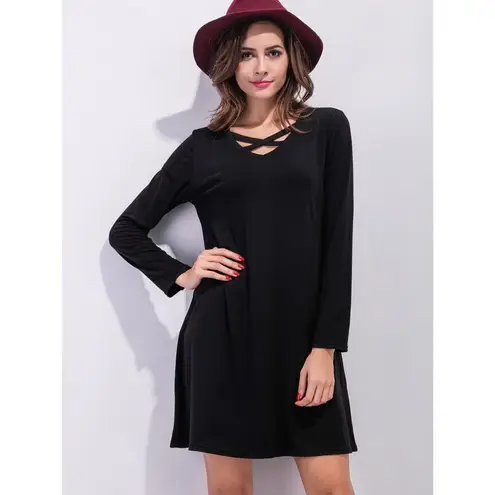 ✨Black Lattice Front Shift Dress✨ Black Size M