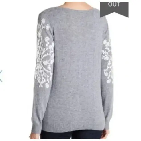 Rain + Rose Women's Large Sabo Floral Embroidered Pullover Sweater Gray Soft