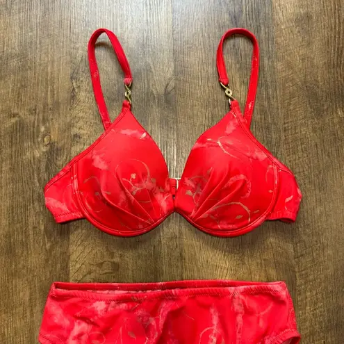 Tara Grinna Womens Bikini Set Sz 10 / 36B/C Red Gold High Cut