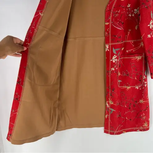 Solitaire Floral Print Faux Suede Cropped Flare Sleeve Long Line Kimono Jacket