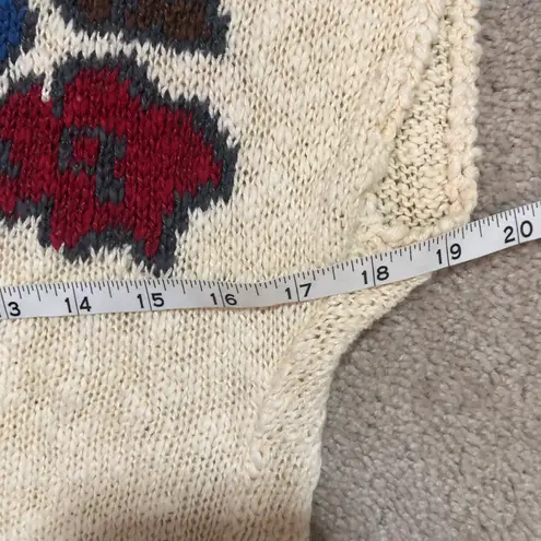 Vintage Short Sleeve Floral Accent Sweater Medium White