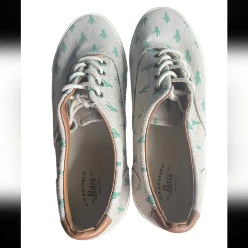 GH Bass Navigate Critter Womens 7M Cactus Print Beige Linen Canvas Boat Shoes Size 7