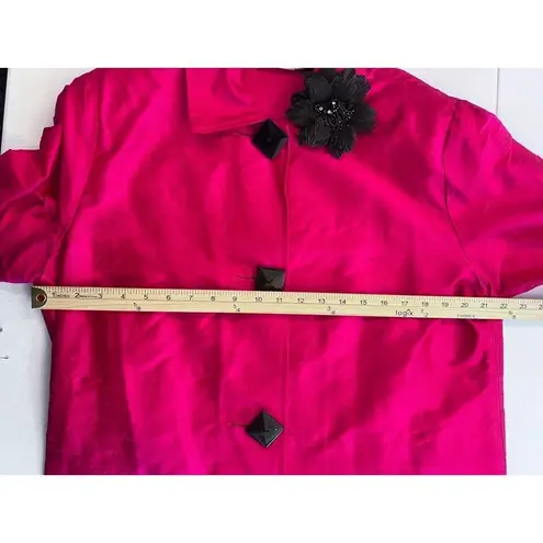 Vintage Painted Pony Jacket Womens Medium Hot Pink Shiny 100%Silk Artsy Career