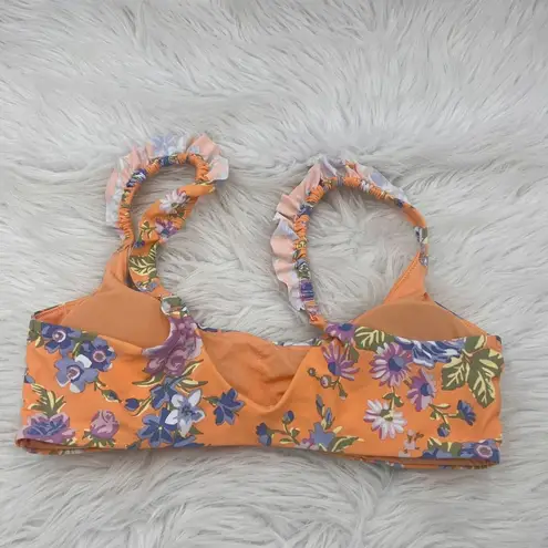 Aerie  Womens Bikini‎ Top XL Orange Floral Square Neck Pullover Swimwear NWT